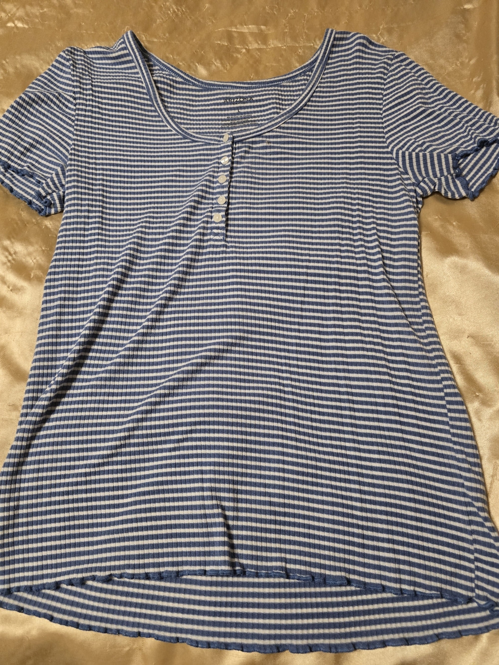 Casual Blue and White Striped Henley Tee - Women